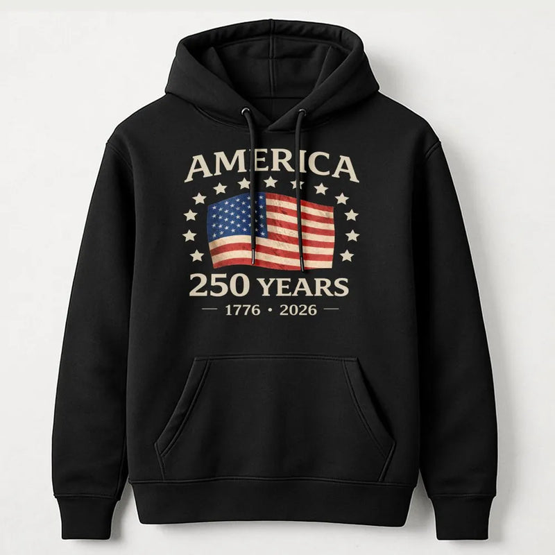 America 250 Years Hoodie | Vintage USA Flag 1776-2026 Graphic | Soft Cotton Patriotic Tee | USA Anniversary Commemorative Gift