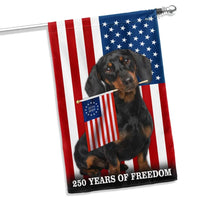 Dachshund American Flag Garden Flag | 250 Years of Freedom Commemorative | Double-Sided Polyester | Patriotic Dog Lover Gift