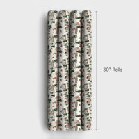 Horse Sleigh Holiday Gift Wrap, Snowy Village Christmas Wrapping Paper, Watercolor Winter Wonderland Gift Wrapping Paper, Comfy Present Wrap