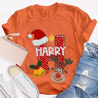 Santa Hat Elk Holiday Shirt, H Is for Happy Christmas Shirt, Humorous Christmas Graphic Tee, Festive Family Holiday Shirt, Adorable Christmas Present