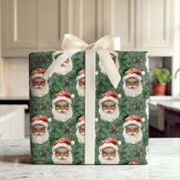 Watercolor Santa Claus Gift Wrap, Black Santa Wrapping Paper, Inclusive Christmas Present Paper, African American Santa Holiday Gift Wrap