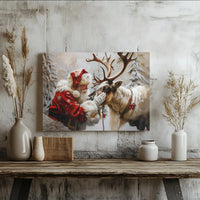 Whimsical Winter Forest Canvas Print, Santa Claus with Reindeer Canvas Wall Art, Festive Christmas Canvas Decor, Holiday Wall Art Canvas