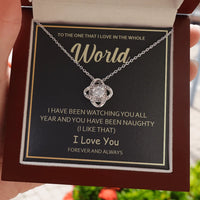 14k White Gold Over Steel Pendant, Naughty Christmas Love Knot Necklace, Spicy Romantic Partner Necklace, Sexy Holiday Present for Wife
