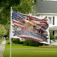 God Bless America House Flag | Jesus Sacred Heart & Bald Eagle 250 Years of Freedom1776-2026 Art | Weather-Resistant Double-Sided Outdoor Flag | Patriotic Christian Gift for Home & Yard