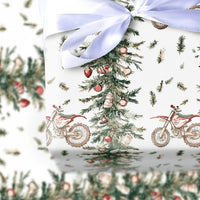 Dirt Bike Holiday Gift Wrap Roll, Motocross Christmas Wrapping Paper, Xmas Tree Motorcycle Present Wrap, Biker Winter Wrapping Paper