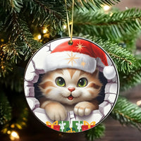 Santa Hat Kitty Wall Tree Ornament, Adorable Cat Christmas Ornament, Ceramic Pet Holiday Ornament, Festive Kitten Decor, Cat Lover Present