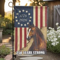 Patriotic Horse Garden Flag | 250 Years Strong USA American Flag 1778 2026 | Double Sided Weatherproof Polyester | Rustic Yard Decor Gift for Horse Lovers