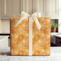 Watercolor Winter Gift Wrap, Orange Snowflake Wrapping Paper, Golden Yellow Holiday Wrapping Paper, Warm Festive Christmas Wrapping Paper