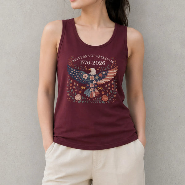 USA Eagle Tank Top | Folk Art 250 Years of Freedom 1776-2026 Design | Soft Breathable Unisex Fit | Patriotic Anniversary Gift