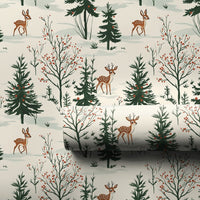 Pine Tree Holiday Gift Wrap, Winter Woodland Deer Wrapping Paper, Rustic Forest Christmas Wrapping Paper, Nature Botanical Gift Wrap Roll