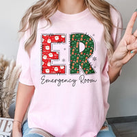 Festive Medical Staff Holiday Graphic Tee, ER Emergency Room Christmas T-Shirt, ER Nurse Doctor Xmas Shirt, Hospital Crew Gameday Tee