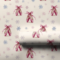 Pointe Shoes Holiday Gift Wrap, Ballet Slippers Christmas Wrapping Paper, Winter Snowflake Wrapping Paper, Ballerina Dancer Present Wrap