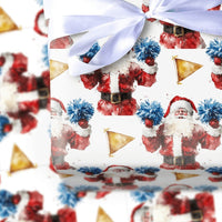 Watercolor Cheer Santa Gift Wrap, Cheerleader Santa Wrapping Paper, Blue Pom Pom Santa Christmas Paper, Adorable Whimsical Holiday Wrap Roll