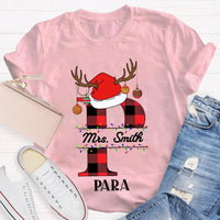P Is for Para Holiday Shirt, Personalized Para Santa Hat Christmas T-Shirt, Paraprofessional Christmas Tee, Adorable Para Xmas Graphic Shirt