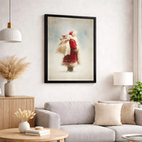 Nostalgic Christmas Painting Poster, Vintage Santa Claus Canvas Wall Art, Retro Winter Snow Canvas Print, Holiday Farmhouse Home Decor Present