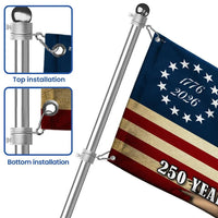 250 Years Strong Dairy Cow American Flag | 1776-2026 Betsy Ross Patriotic House Flag | UV-Resistant Polyester | Farm & Garden Decor