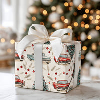 Retro Holiday Gift Wrap, Vintage Car Christmas Wrapping Paper, Classic Car Present Paper, Nostalgic Xmas Wrapping Paper, Car Lover Present
