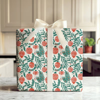 Holly and Pine Foliage Gift Wrap, Christmas Ornament Wrapping Paper, Red Berry Holiday Wrapping Paper, Classic Xmas Gift Wrap Roll