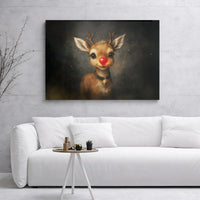 Glowing Nose Christmas Canvas Print, Red Nosed Reindeer Canvas Wall Art, Holiday Winter Wall Art, Adorable Festive Animal Canvas Room Decor