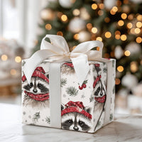 Adorable Woodland Animal Gift Wrap, Watercolor Raccoon Wrapping Paper, Winter Raccoon Holiday Paper, Christmas Present Wrapping Paper Roll