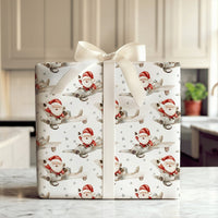 Vintage Flying Santa Gift Wrap, Airplane Santa Wrapping Paper, Watercolor Pilot Santa Christmas Paper, Retro Aviation Gift Wrapping Paper