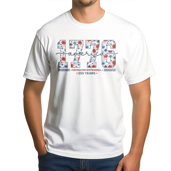 America 1776 Semiquincentennial T-Shirt | 250 Years Anniversary Floral Patriotic Design | Premium Soft Cotton Tee | Gift for History Buffs