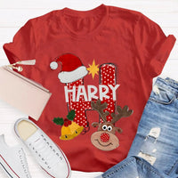 Santa Hat Elk Holiday Shirt, H Is for Happy Christmas Shirt, Humorous Christmas Graphic Tee, Festive Family Holiday Shirt, Adorable Christmas Present