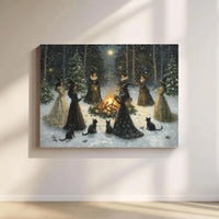 Snowy Forest Bonfire Canvas Art, Witches Coven Yule Canvas Print, Gothic Witchy Wall Art, Pagan Winter Canvas Decor, Witchy Christmas Present