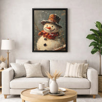 Rustic Winter Top Hat Snowman Decor, Snowman Oil Painting Canvas Wall Art, Holiday Christmas Wall Art, Festive Seasonal Canvas Present
