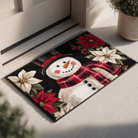 Festive Poinsettia Doormat, Holiday Snowman Doormat, Christmas Snowman Doormat, Winter Season Welcome Mat, Xmas Front Porch Entryway Decor