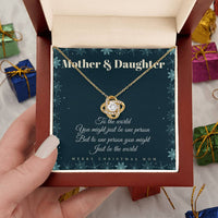 Christmas Present for Mom from Daughter, Love Knot Necklace for Mom, 18k Yellow Gold Finish Necklace, Cubic Zirconia Crystal Pendant Necklace