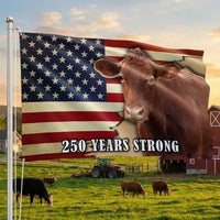250 Years Strong Cow American Flag | Patriotic Farmhouse Decor | Double-Sided Polyester House Flag | Gift for Farm Lovers