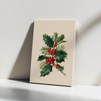 Vintage Christmas Holly Wall Art, Holly Berry Botanical Canvas, Winter Berry Foliage Canvas Print, Holiday Botanical Decor