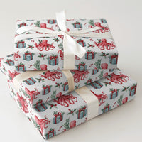 Coastal Nautical Holiday Gift Wrap, Christmas Octopus Wrapping Paper, Red Octopus Xmas Wrapping Paper, Whimsical Marine Life Wrapping Paper