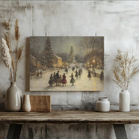 Snowy Village Canvas Print, Vintage Christmas Canvas Wall Art, Winter Ice Skating Canvas Art, Festive Holiday Wall Decor, Seasonal Xmas Present