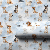 Snowy Winter Puppy Gift Wrap, Watercolor Dog Wrapping Paper, Light Blue Pet Lover Wrapping Paper, Holiday Christmas Dog Wrapping Paper Roll