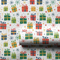 Colorful Gift Boxes Wrapping Paper, Christmas Present Wrapping Paper, Festive Starburst Holiday Gift Wrap, Bright Christmas Paper Roll