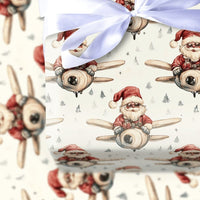 Vintage Pilot Christmas Gift Wrap, Airplane Santa Wrapping Paper, Whimsical Aviation Wrapping Paper, Aviation Holiday Wrapping Paper Roll