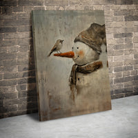 Winter Bird Snowman Poster, Rustic Snowman Wall Art, Whimsical Snowman Print, Farmhouse Christmas Decor, Digital Download Printable Art
