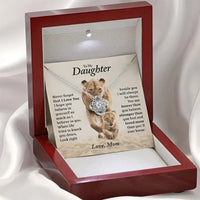 Lion Mother and Baby Card Necklace, Daughter Love Knot Necklace, 14k White Gold Pendant Necklace, Christmas Present for Daughter