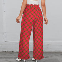 Tartan Print Elastic Waist Palazzo Pants with Pockets, Christmas Plaid Wide Leg Pants, Holiday Loungewear Trousers, Xmas Present for Her