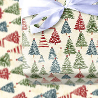 Colorful Forest Holiday Wrapping Paper, Watercolor Christmas Tree Wrapping Paper, Rustic Winter Gift Wrap Roll, Festive Xmas Present Wrap