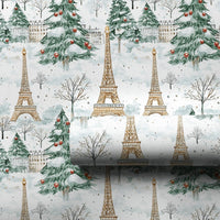 Snowy Winter City Gift Wrap, Paris Eiffel Tower Christmas Wrapping Paper, French Holiday Gift Wrapping Paper, Travel Lover Present Wrap Roll