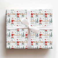 Watercolor Santa in Kitchen Gift Wrap, Baking Santa Wrapping Paper, Christmas Cookie Baker Holiday Paper
