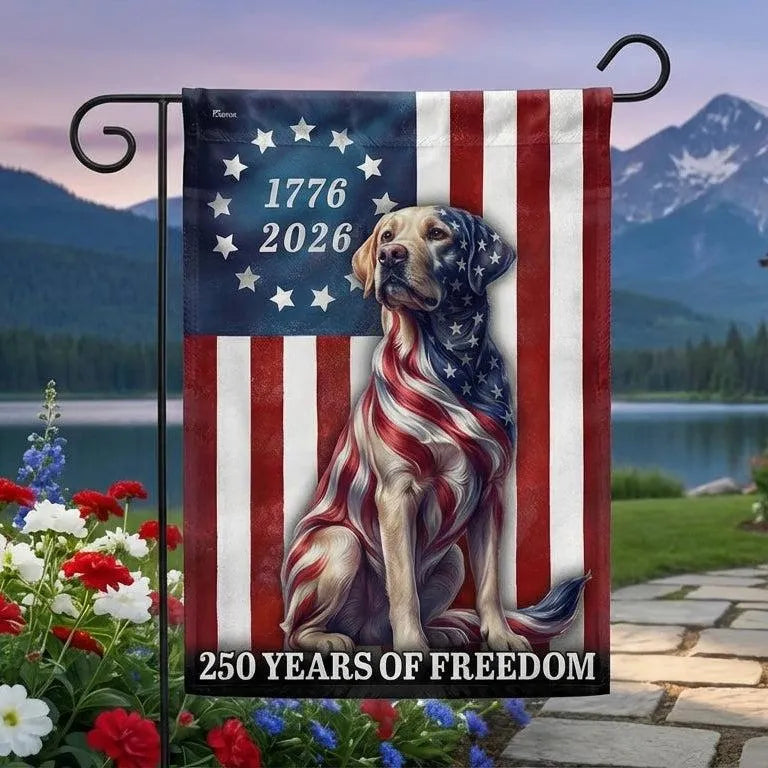 Patriotic Labrador Garden Flag | 250 Years of Freedom 1776-2026 | Double-Sided Weather-Resistant Polyester | Dog Lover American Pride Decor