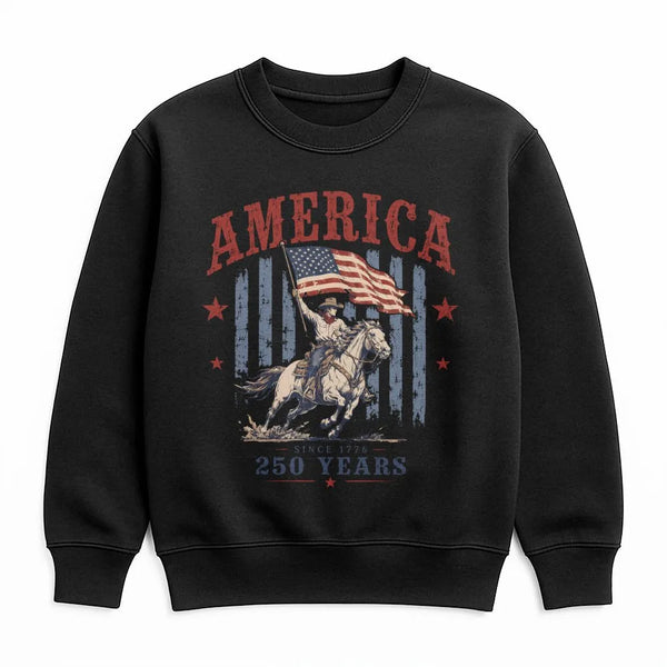 America 250 Years Sweatshirt | Vintage Patriotic Cavalry Flag Design | Soft Cotton Blend Fleece | Gift for History Lovers