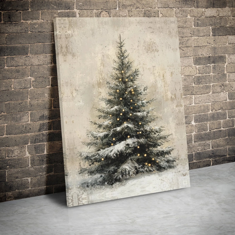 Snow Covered Pine Canvas Print, Rustic Christmas Tree Canvas Wall Art, Winter Holiday Canvas, Farmhouse Christmas Wall Decor, Seasonal Present