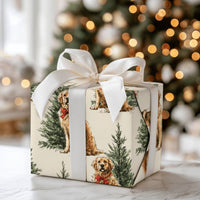 Dog with Red Bow Holiday Gift Wrap, Golden Retriever Christmas Wrapping Paper, Festive Puppy Wrapping Paper, Dog Lover Present Packaging