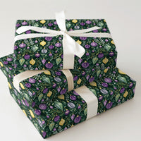 Festive Holiday Foliage Gift Wrap, Watercolor Christmas Ornament Wrapping Paper, Green Ornament Gift Wrap, Botanical Xmas Wrapping Paper