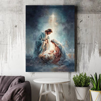 Holy Family Watercolor Wall Art, Nativity Scene Canvas Print, Christian Christmas Decor, Bethlehem Manger Canvas, Holiday Faith Present